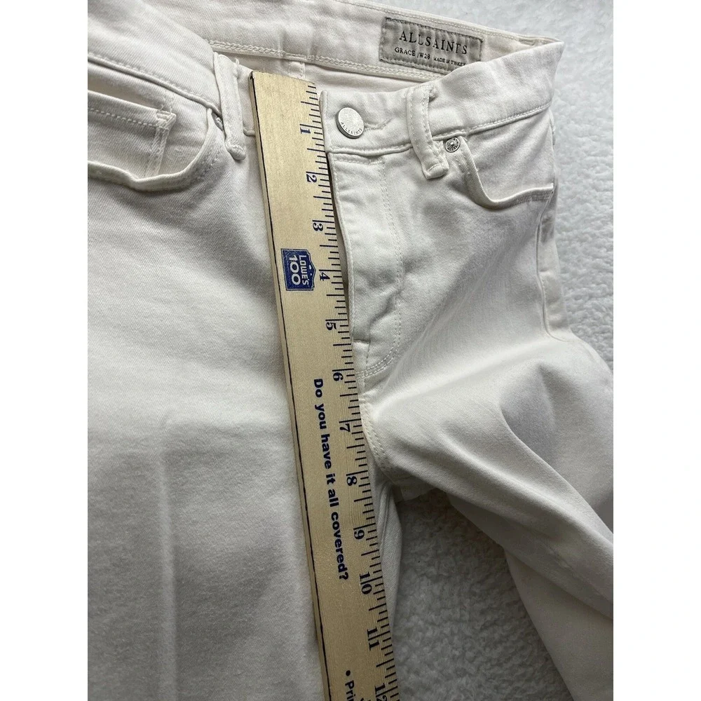 AllSaints Jeans Womens 28 White Grace Slashed Skinny Stretch Pants Pockets Chore